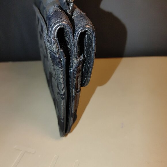 Coach Signature Black Crossbody Wallet Canvas Leather Turnlock Closure Compact - Picture 10 of 12